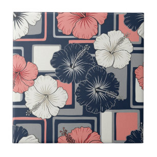 Coastal Tropical Hibiscus Pattern (4) Ceramic Tile