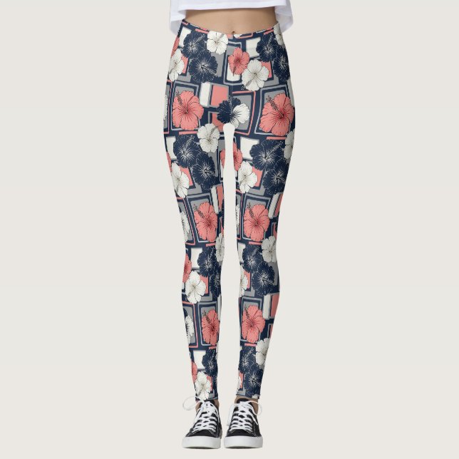 Coastal Tropical Hibiscus Pattern (4) Leggings (Front)