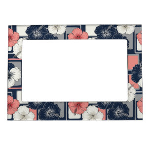 Coastal Tropical Hibiscus Pattern (4) Magnetic Frame