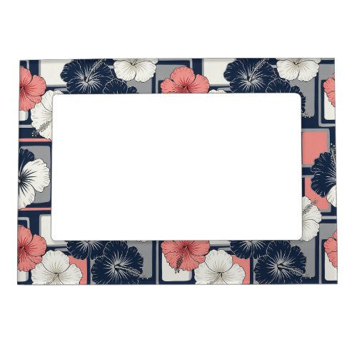 Coastal Tropical Hibiscus Pattern (4) Magnetic Frame