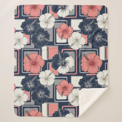 Coastal Tropical Hibiscus Pattern (4) Sherpa Blanket