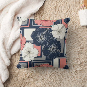 Coastal Tropical Hibiscus Pattern (4) Throw Pillow