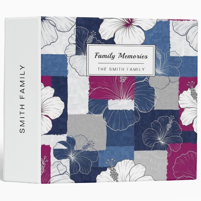 Coastal Tropical Hibiscus Pattern (5) 3 Ring Binder (Front/Spine)