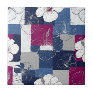 Coastal Tropical Hibiscus Pattern (5) Ceramic Tile