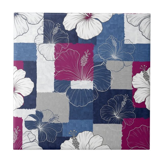 Coastal Tropical Hibiscus Pattern (5) Ceramic Tile (Front)
