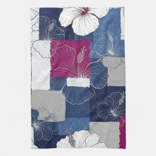 Coastal Tropical Hibiscus Pattern (5) Kitchen Towel