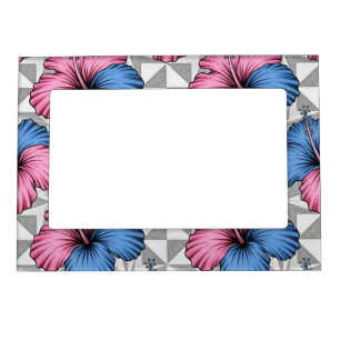 Coastal Tropical Hibiscus Pattern (5) Magnetic Frame