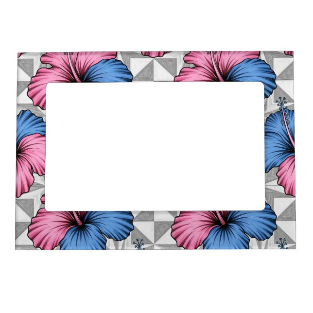 Coastal Tropical Hibiscus Pattern (5) Magnetic Frame (Front)