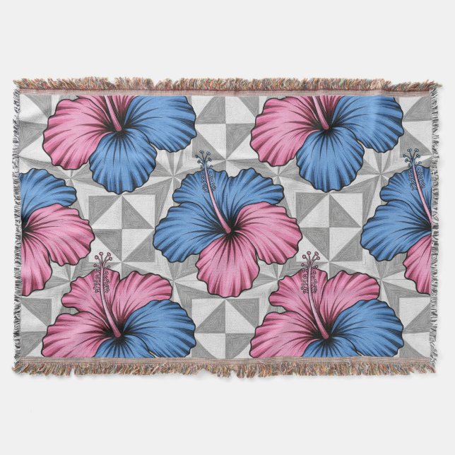 Coastal Tropical Hibiscus Pattern (5) Throw Blanket (Front)