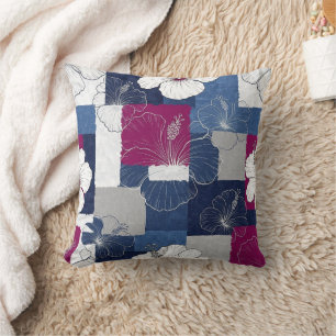 Coastal Tropical Hibiscus Pattern (5) Throw Pillow