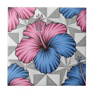 Coastal Tropical Hibiscus Pattern (6) Ceramic Tile