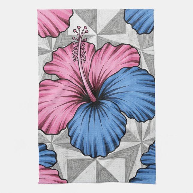 Coastal Tropical Hibiscus Pattern (6) Kitchen Towel (Vertical)