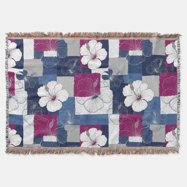 Coastal Tropical Hibiscus Pattern (6) Throw Blanket (Front)