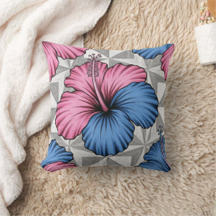 Coastal Tropical Hibiscus Pattern (6) Throw Pillow