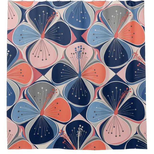 Coastal Tropical Hibiscus Pattern (7) Shower Curtain (Front)