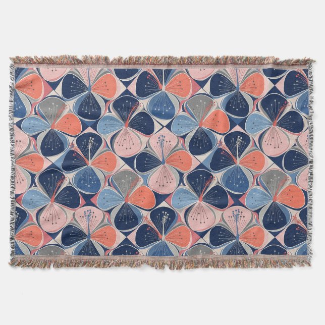 Coastal Tropical Hibiscus Pattern (7) Throw Blanket (Front)