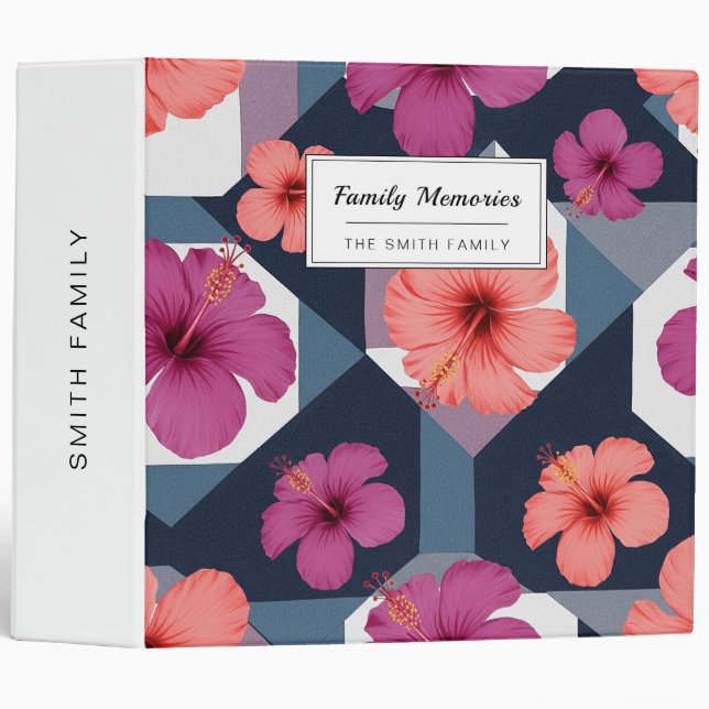 Coastal Tropical Hibiscus Pattern (8) 3 Ring Binder (Front/Spine)