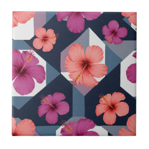 Coastal Tropical Hibiscus Pattern (8) Ceramic Tile