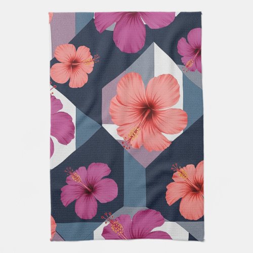 Coastal Tropical Hibiscus Pattern (8) Kitchen Towel