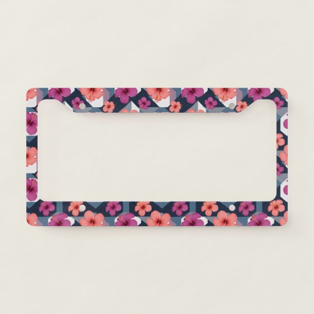 Coastal Tropical Hibiscus Pattern (8) License Plate Frame (Front)