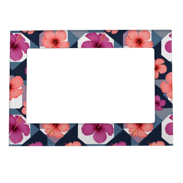 Coastal Tropical Hibiscus Pattern (8) Magnetic Frame (Front)