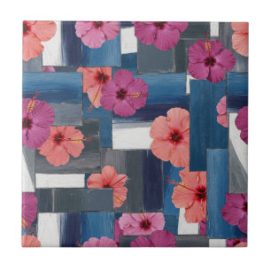 Coastal Tropical Hibiscus Pattern (9) Ceramic Tile