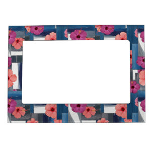Coastal Tropical Hibiscus Pattern (9) Magnetic Frame