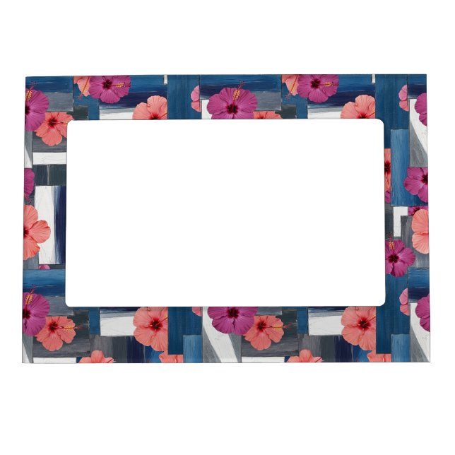 Coastal Tropical Hibiscus Pattern (9) Magnetic Frame (Front)