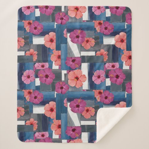 Coastal Tropical Hibiscus Pattern (9) Sherpa Blanket