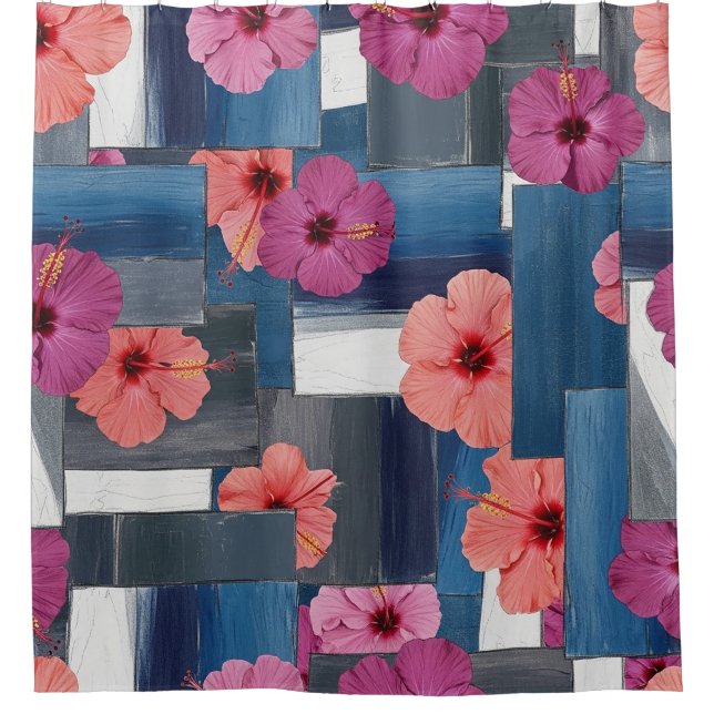 Coastal Tropical Hibiscus Pattern (9) Shower Curtain (Front)