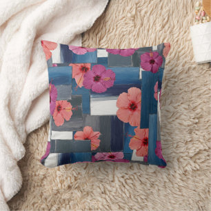 Coastal Tropical Hibiscus Pattern (9) Throw Pillow