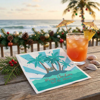 Coastal Tropical Island Palm Tree Christmas  Napkins