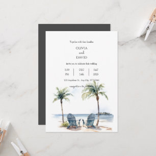 Coastal Tropical Palm Trees Beach Chairs wedding Invitation