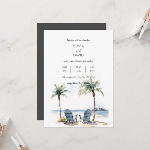 Coastal Tropical Palm Trees Beach Chairs wedding  Invitation