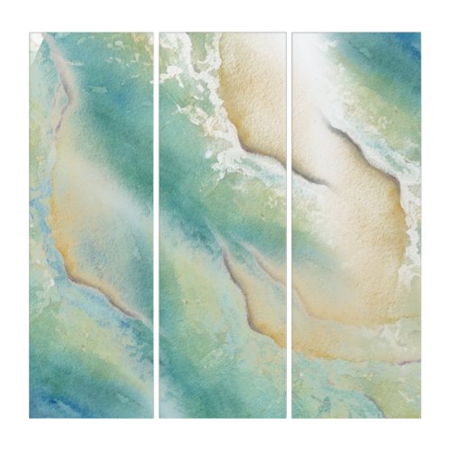 Coastal Turquoise Beach Waves Watercolor Triptych