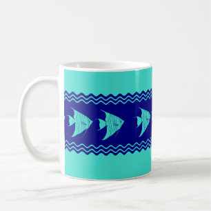 Coastal Turquoise Blue Angelfish Stripe Coffee Mug