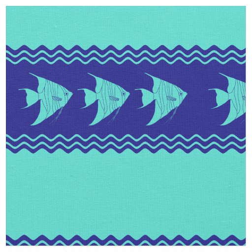 Coastal Turquoise Blue Angelfish Stripe Fabric