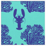 Coastal Turquoise Blue Lobster Pattern Fabric
