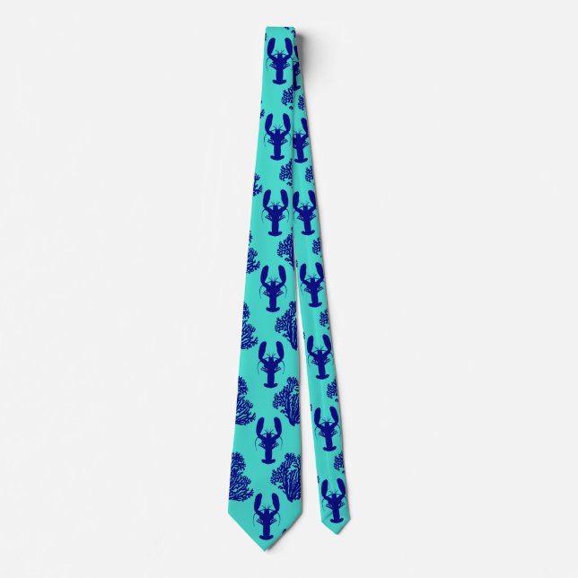 Coastal Turquoise Blue Lobster Pattern Neck Tie (Front)