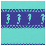 Coastal Turquoise Blue Ocean Seahorses Fabric
