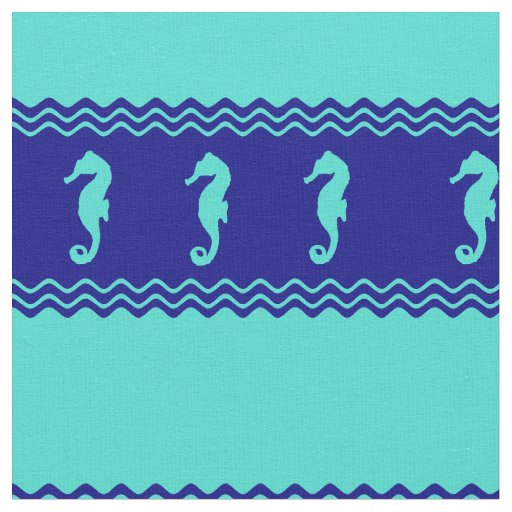 Coastal Turquoise Blue Ocean Seahorses Fabric