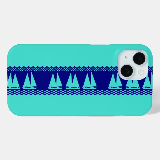 Coastal Turquoise Blue Sailboat Pattern Nautical Case-Mate iPhone Case (Back (Horizontal))