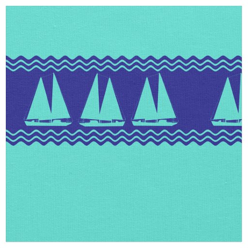 Coastal Turquoise Blue Sailboat Pattern Nautical Fabric