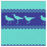 Coastal Turquoise Blue Sandpiper Birds Pattern Fabric