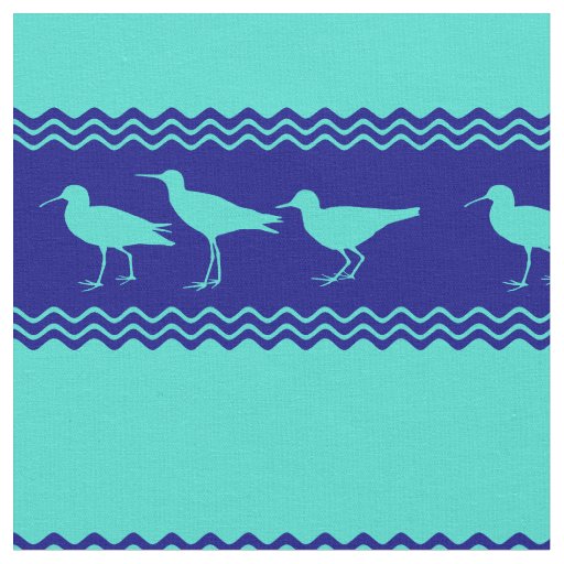 Coastal Turquoise Blue Sandpiper Birds Pattern Fabric