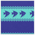Coastal Turquoise Blue Stripe Angelfish Pattern Fabric