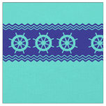 Coastal Turquoise Blue Stripe Helm Nautical Fabric
