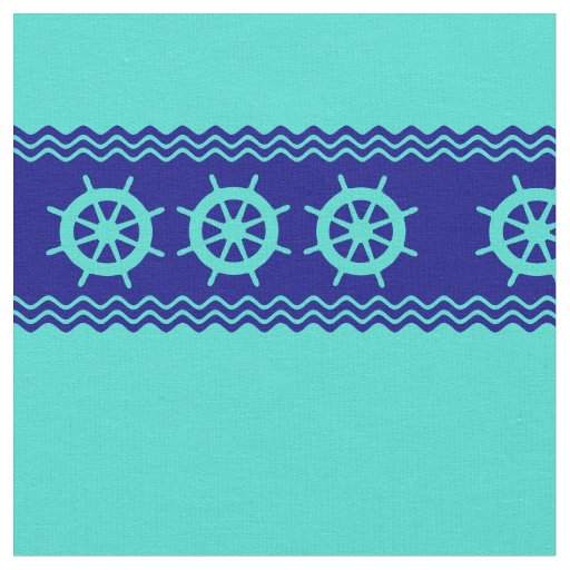 Coastal Turquoise Blue Stripe Helm Nautical Fabric