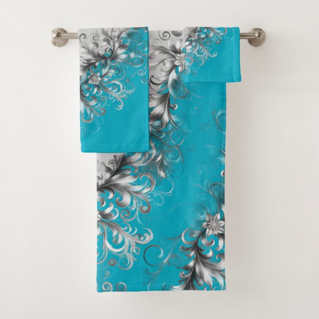 Coastal Turquoise Grey Towel Set (Insitu)