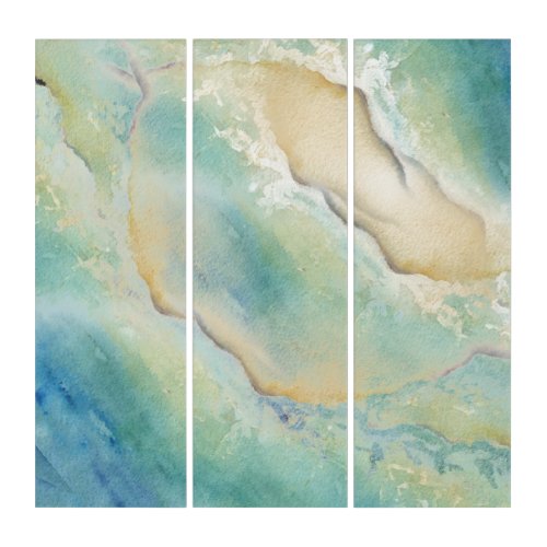 Coastal Turquoise Ocean Waves Watercolor Triptych